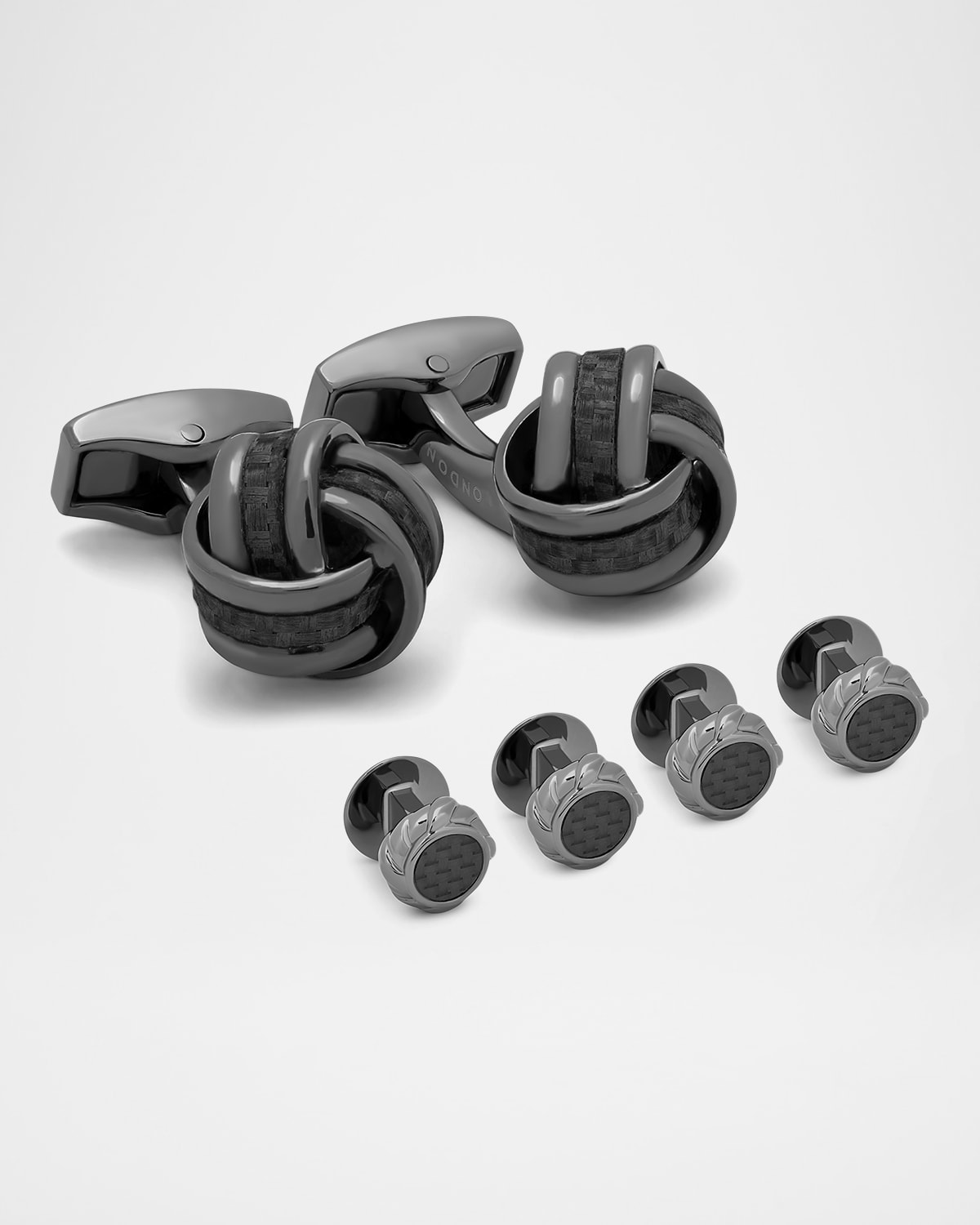 Tateossian Men 's Carbon Fibre Knot Cuff Link Stud Set