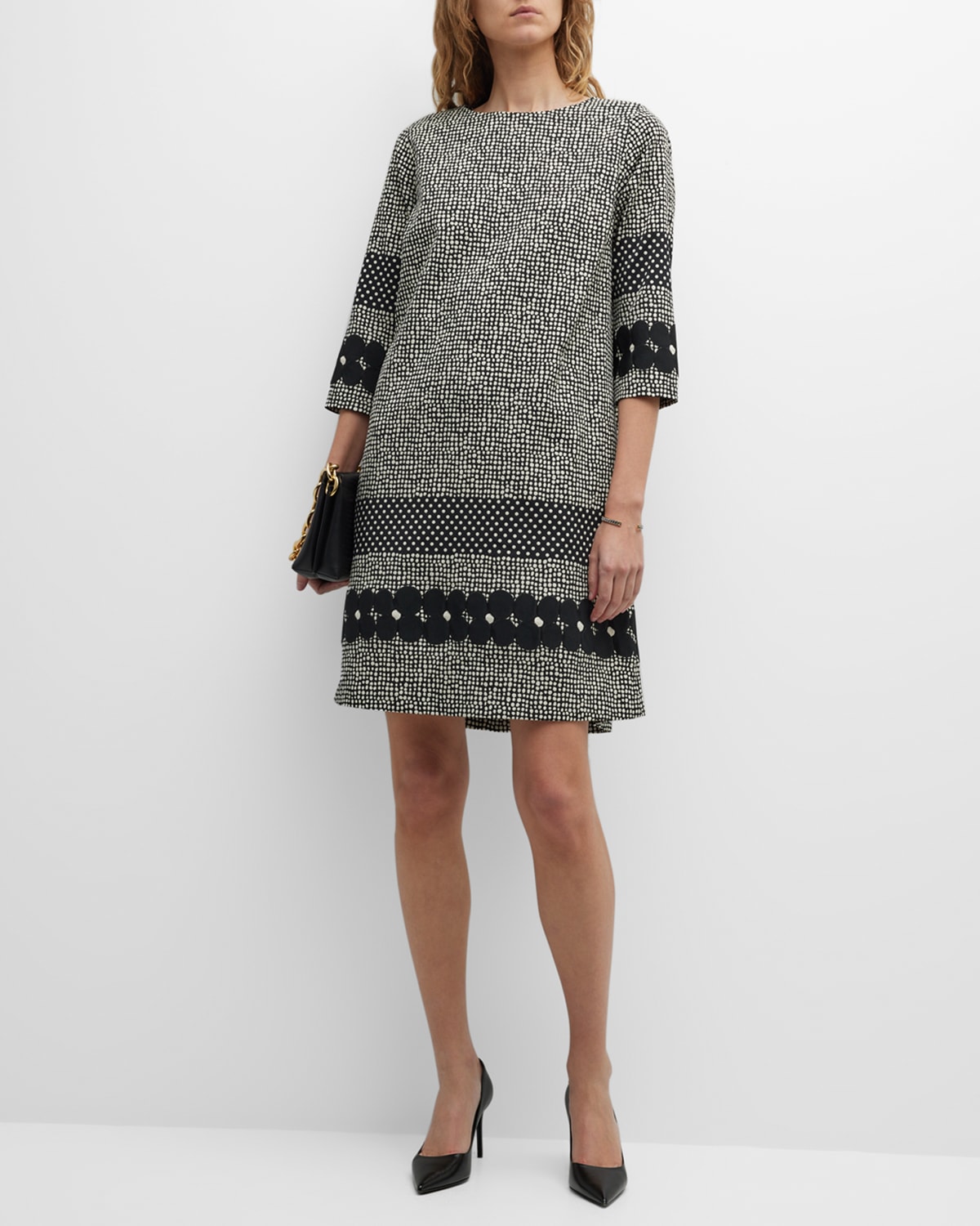Golden Noir Checks Side Bias Shift Dress