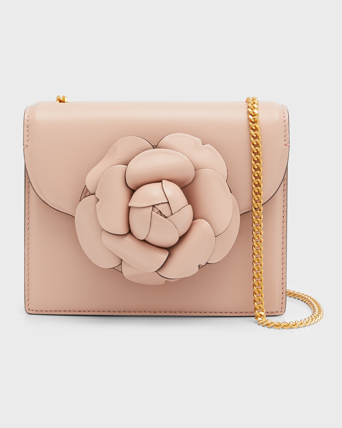 Oscar de la Renta Mini Flower Napa Leather Chain Crossbody Bag