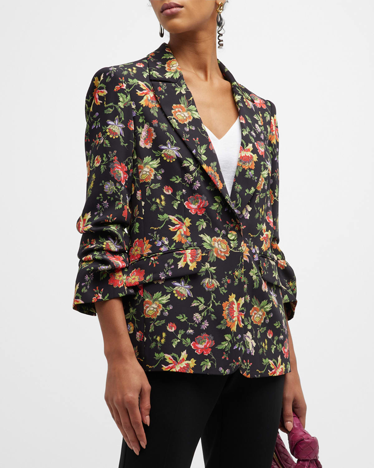 White Triacetate Three Quarter Sleeve Slim Women Blazer