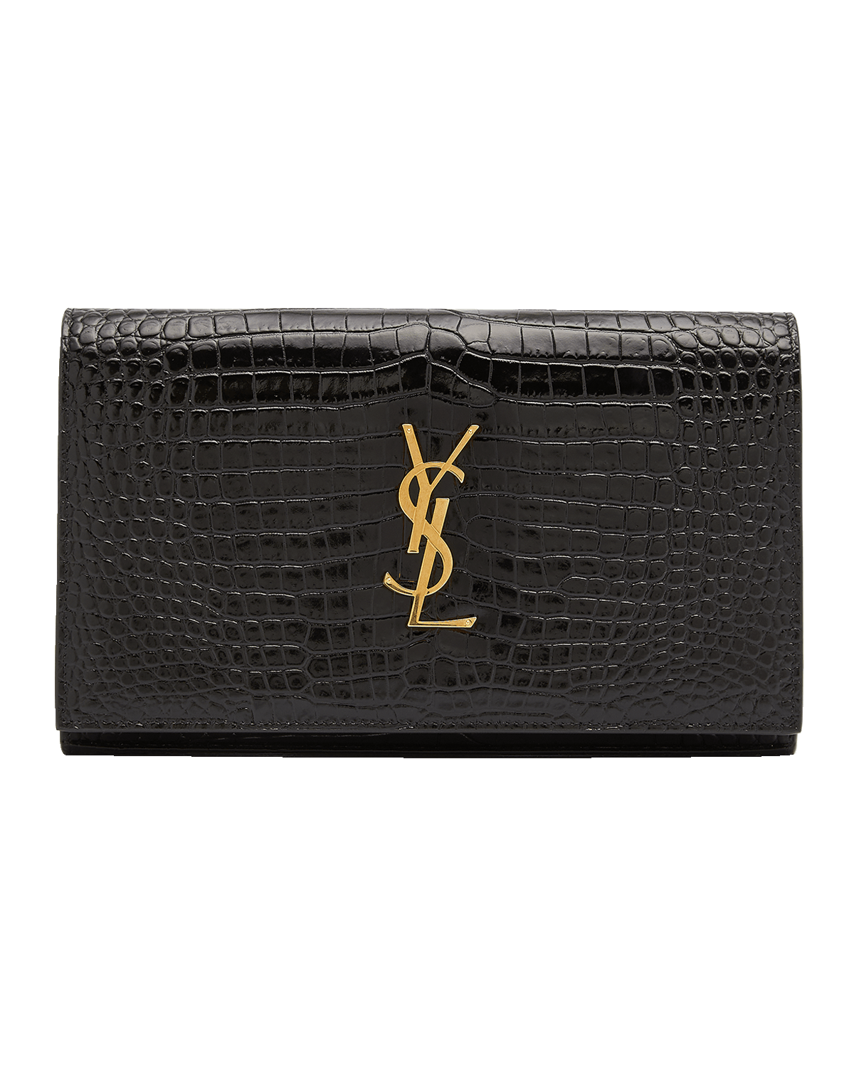 Saint Laurent Cassandra YSL Wallet on Chain in Croc Embossed Leather