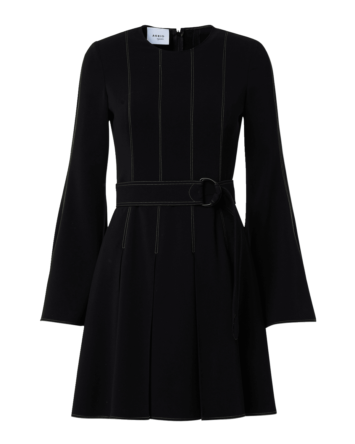 Akris punto Belted Short Dress with Pleated Skirt