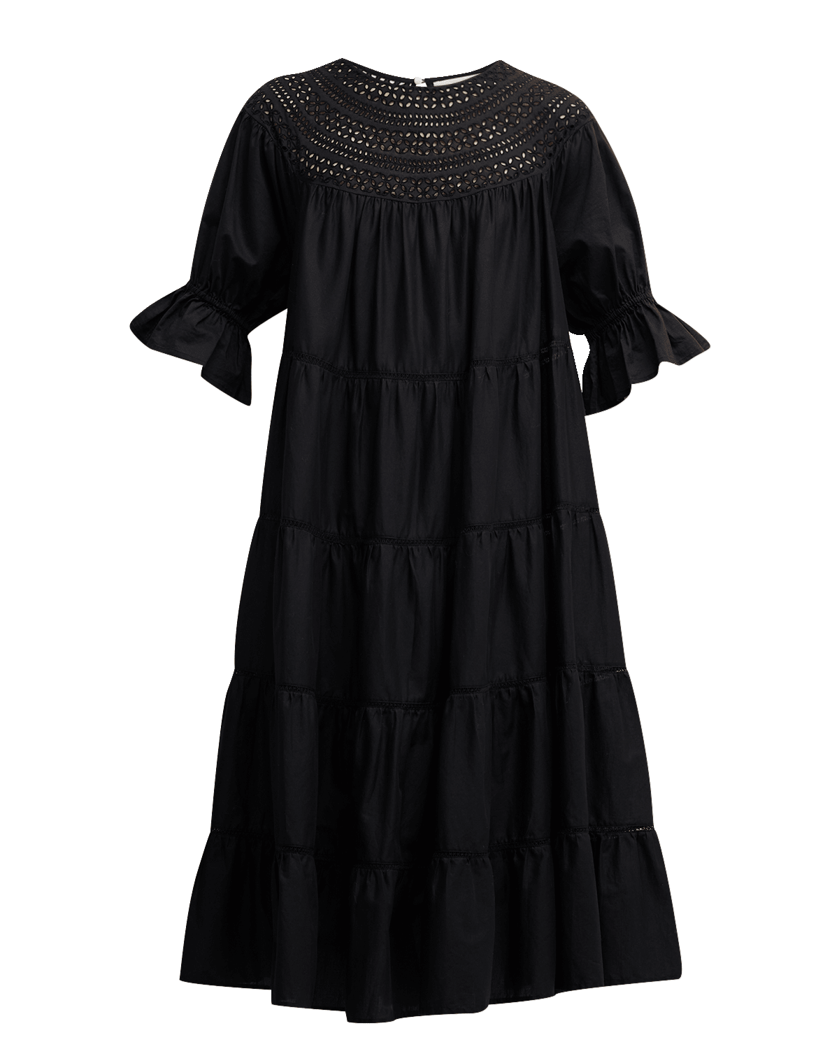 Merlette Paradis Tiered Lace-Trim Eyelet Midi Dress