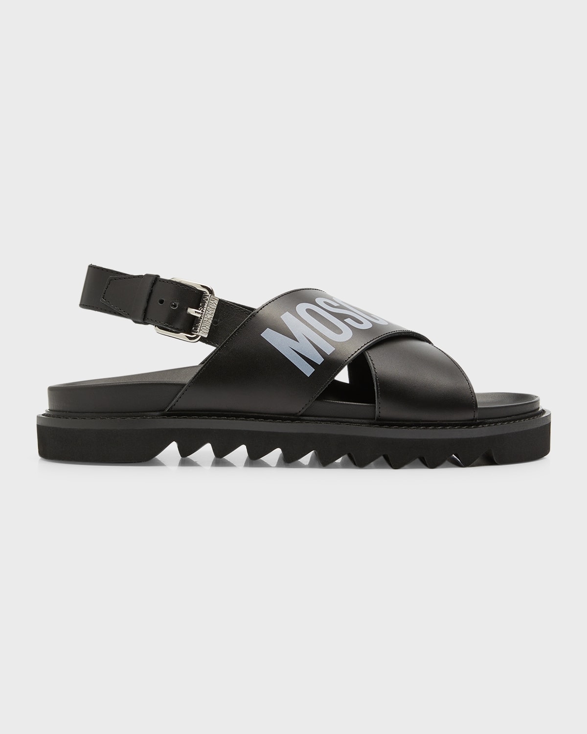 Moschino Men's Crisscross Leather Logo Sandals