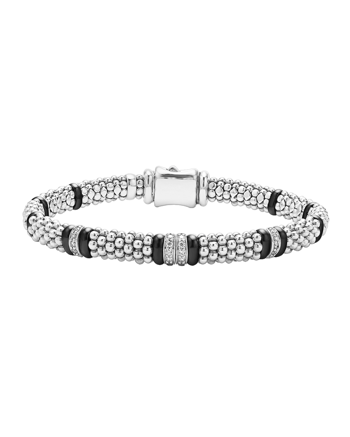 LAGOS Black Caviar Ceramic and Diamond 4-Link Reverse 6mm Rope Bracelet