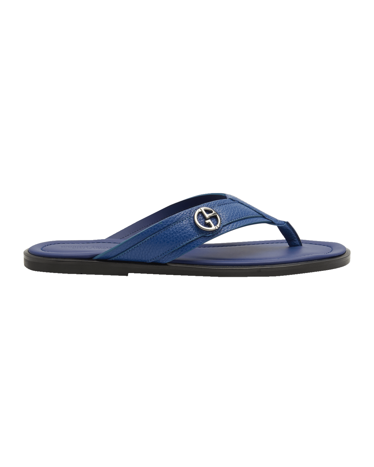 Giorgio Armani Men's GA-Logo Leather Flip Flops
