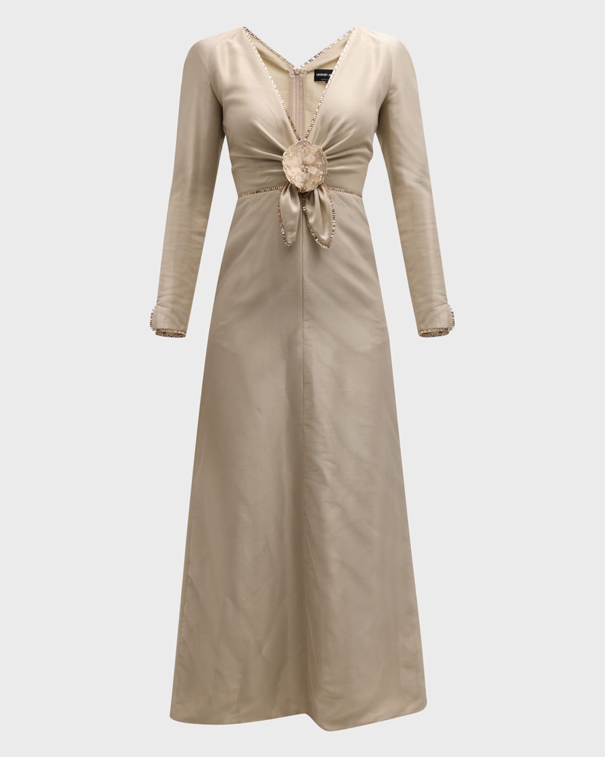 Giorgio Armani Beaded A-Line Dress with Knotted Flower Detail