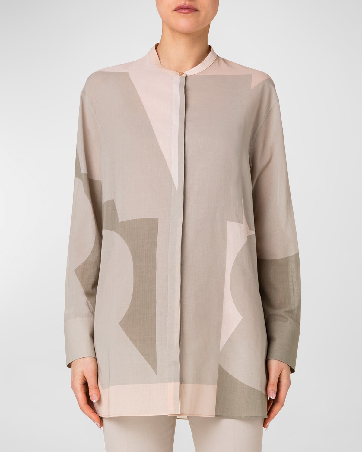 Brown Cotton Flax Mandarin Collar Yoked Top main image 0