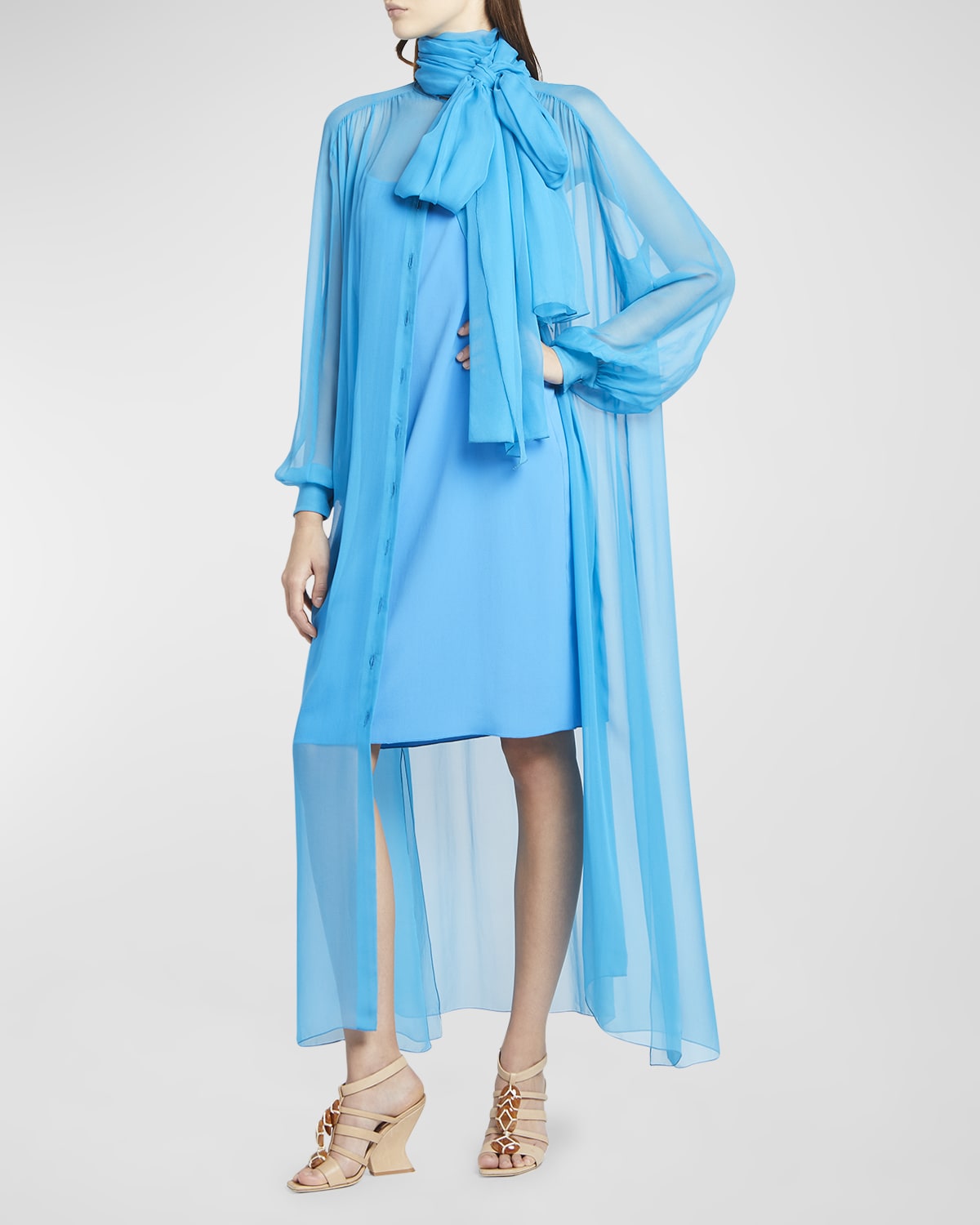 Long Sleeves Silk Shirt Dress | Neiman Marcus