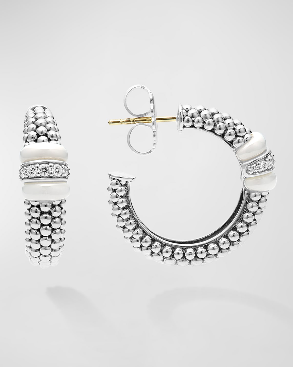 LAGOS White Caviar Diamond and Ceramic Hoop Earrings