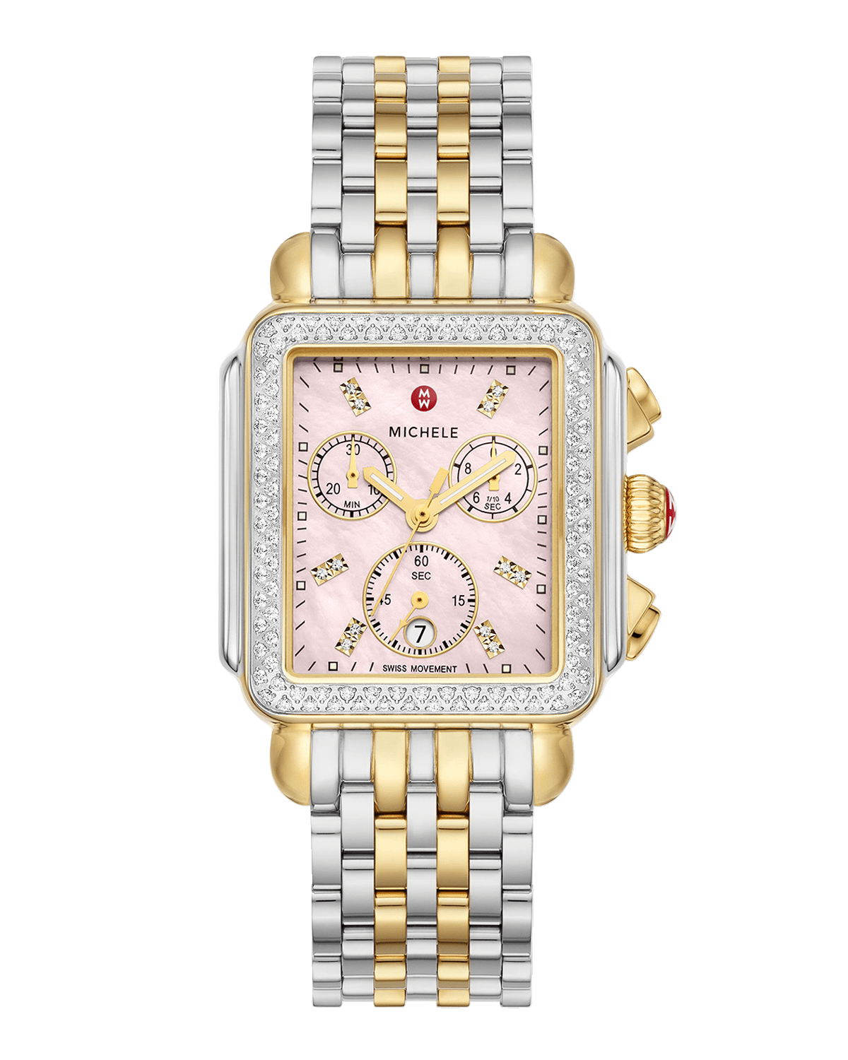 MICHELE 33mm Deco Diamond Two-Tone Bracelet Watch in Country Rose