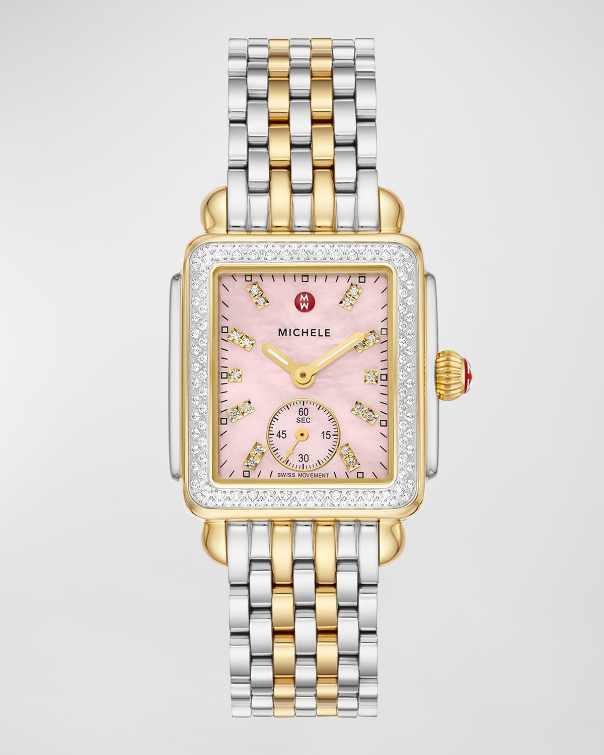 MICHELE 29mm Deco Mid Diamond Two-Tone Bracelet Watch in Country Rose