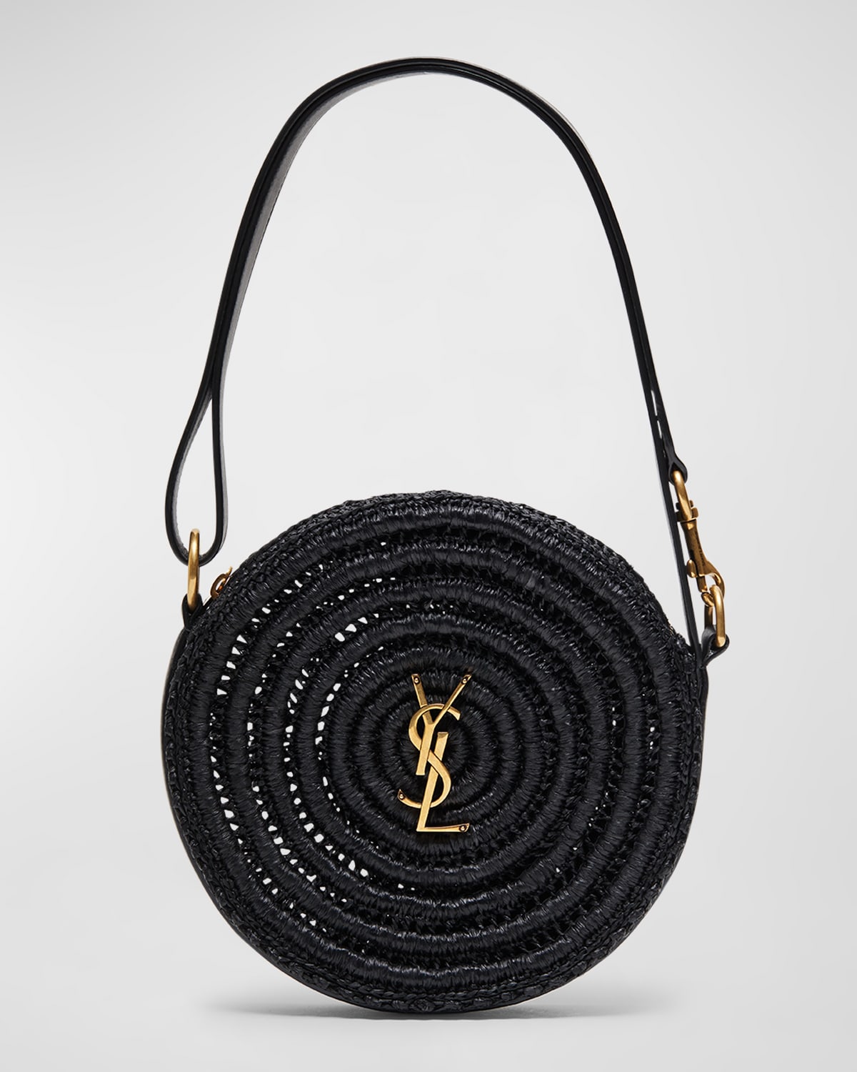 Saint Laurent YSL Monogram Round Shoulder Bag in Raffia