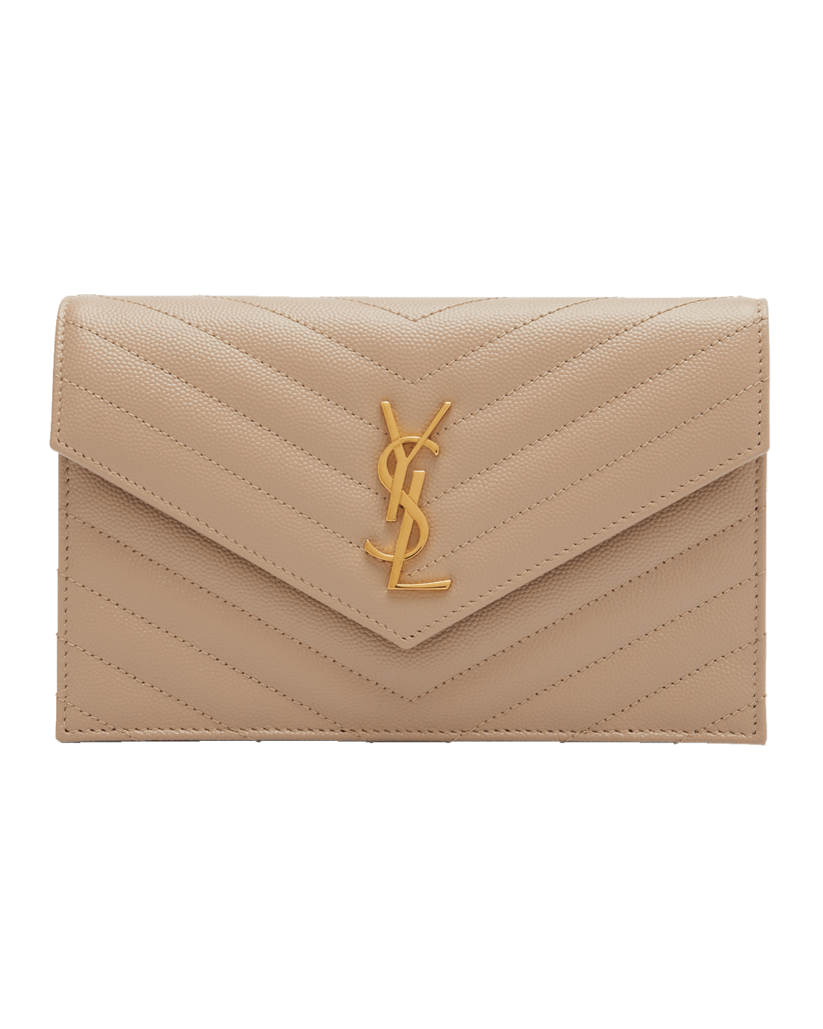 Saint Laurent YSL Monogram Small Wallet on Chain in Grained Leather