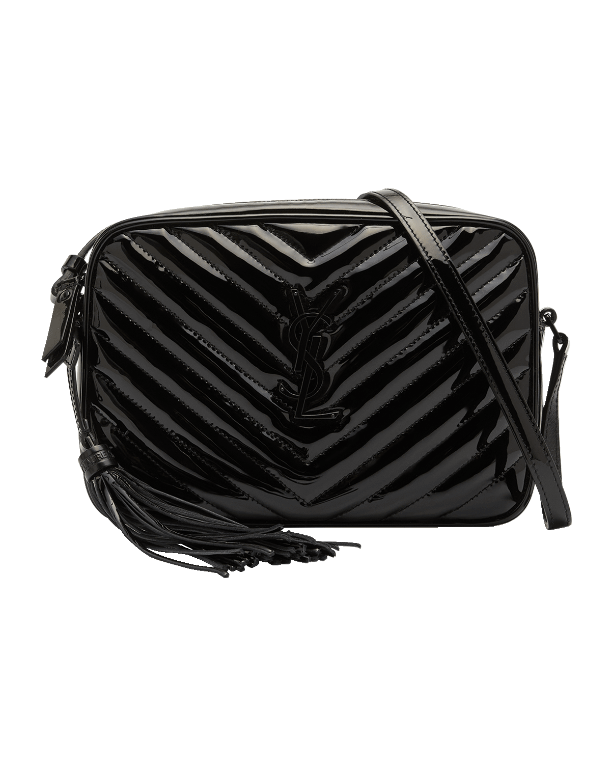 Saint Laurent Lou Medium YSL Camera Bag with Pocket and Tassel in Quilted Patent Leather