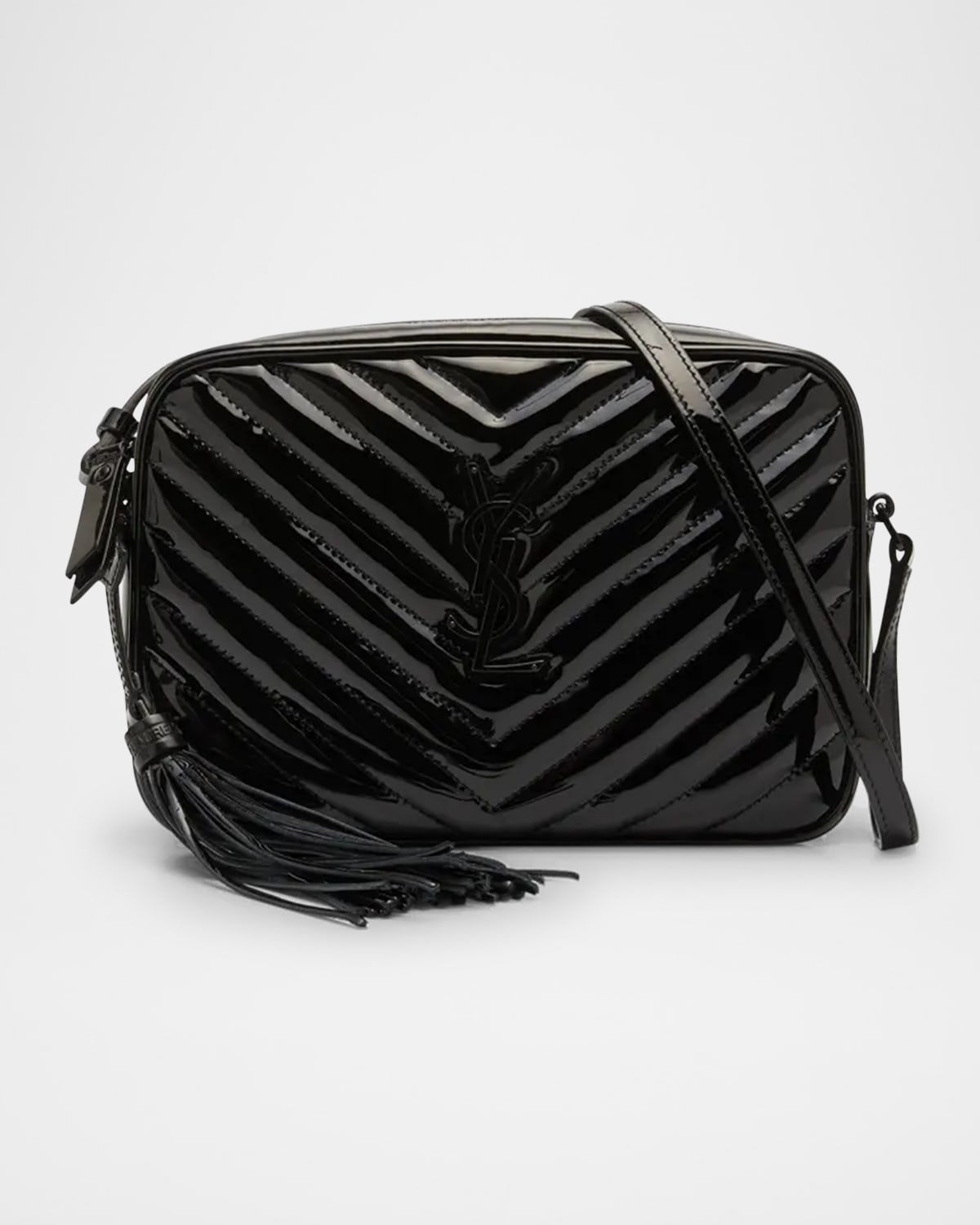 Saint Laurent Lou Medium YSL Camera Bag with Pocket and Tassel in Quilted Patent Leather
