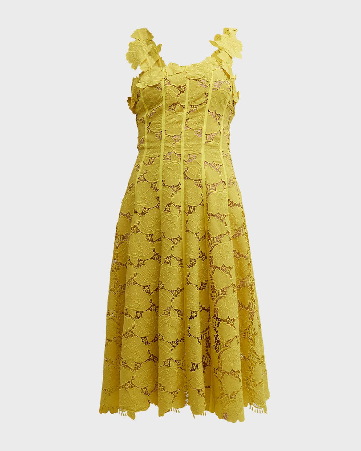 Oscar de la Renta Floral Lace-Inset Hand Crochet Halter Midi Dress ...