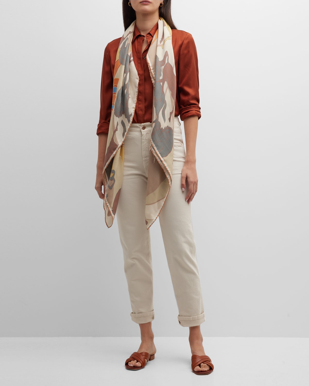 Rani Arabella Multi-Color Galloping Cashmere-Blend Scarf