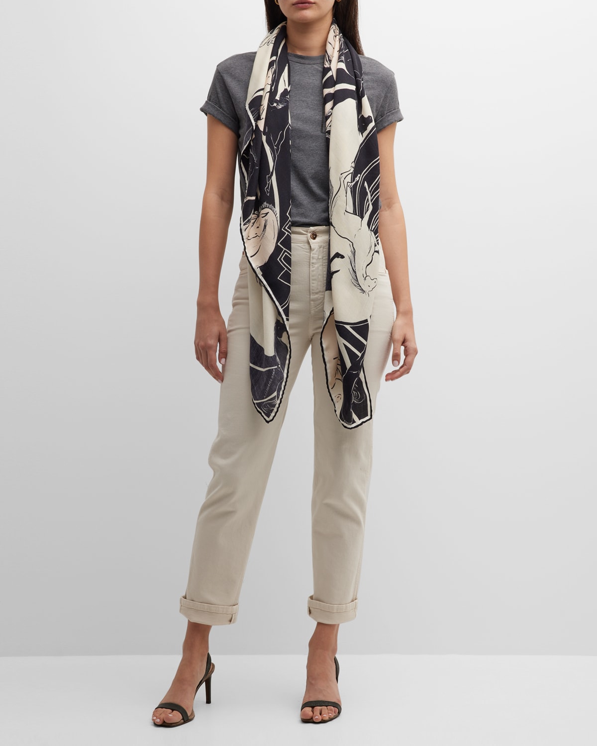 Rani Arabella Black Galloping Cashmere-Blend Scarf