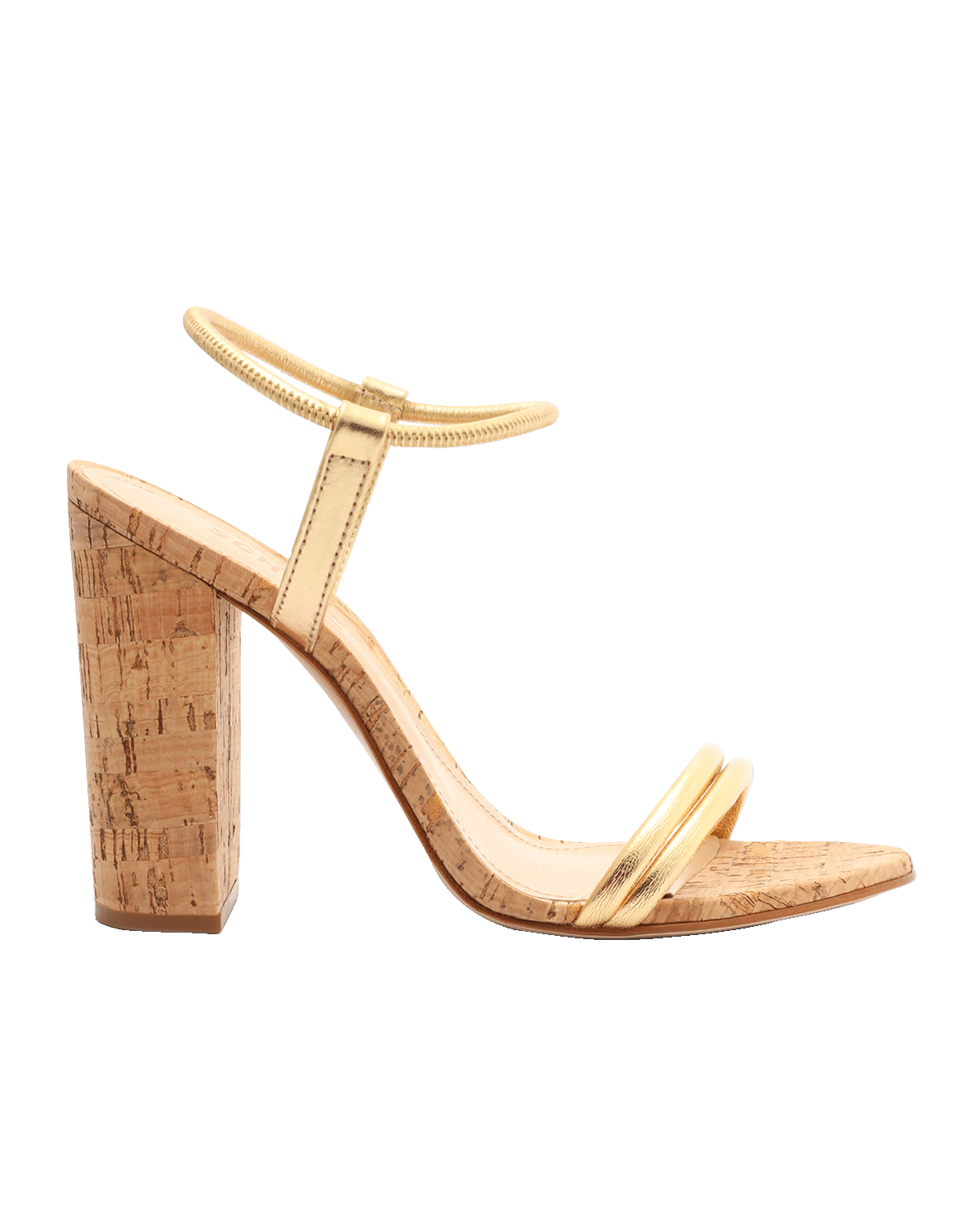 Schutz Gimenez Metallic Cork Ankle-Band Sandals