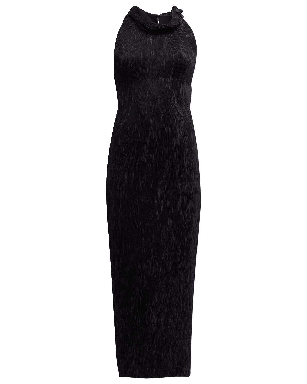 Lela Rose Twisted Cowl-Neck Plisse Midi Sheath Dress