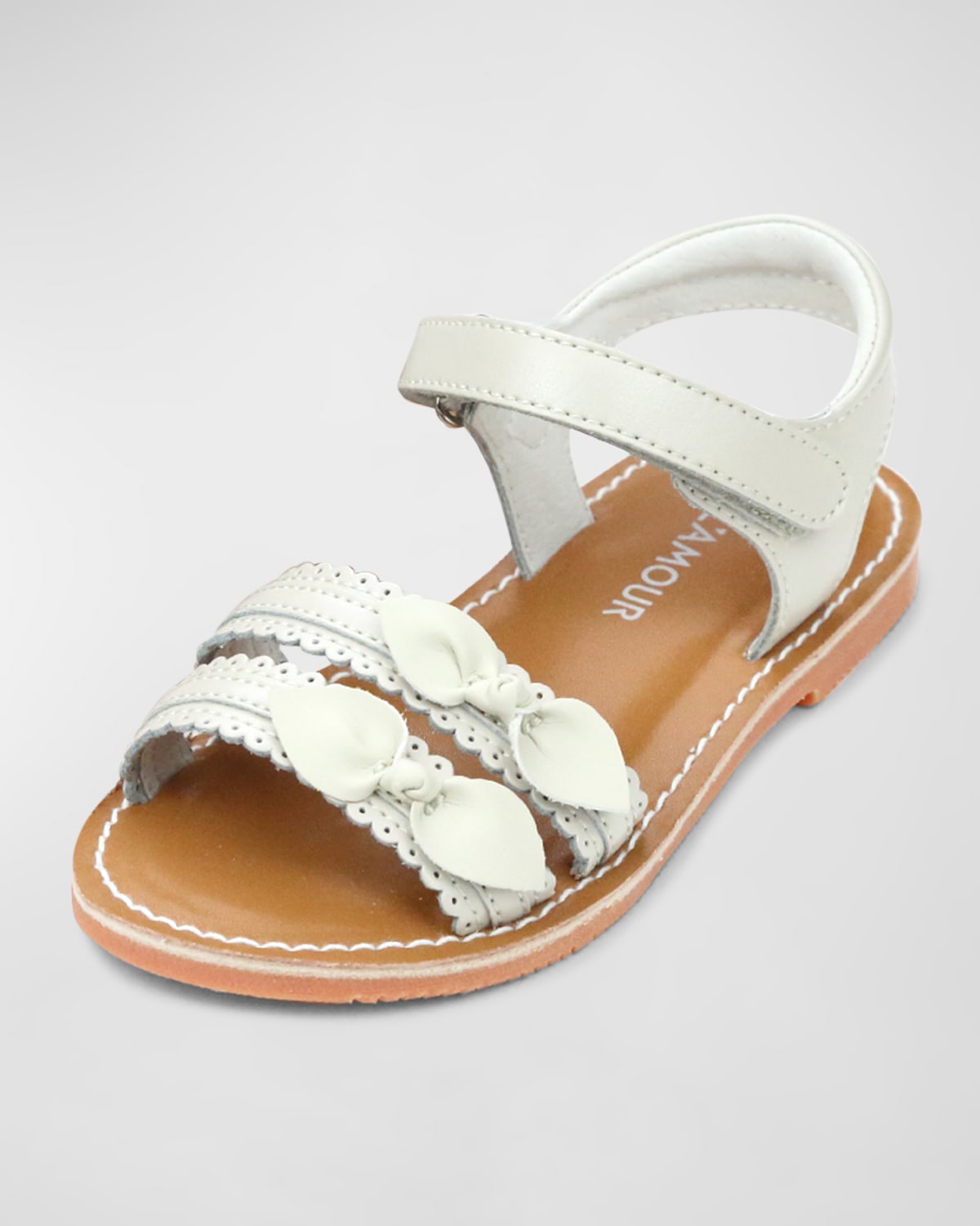 L'Amour Shoes Girl's Josie Scalloped Bow Leather Sandals, Baby/Toddlers/Kids