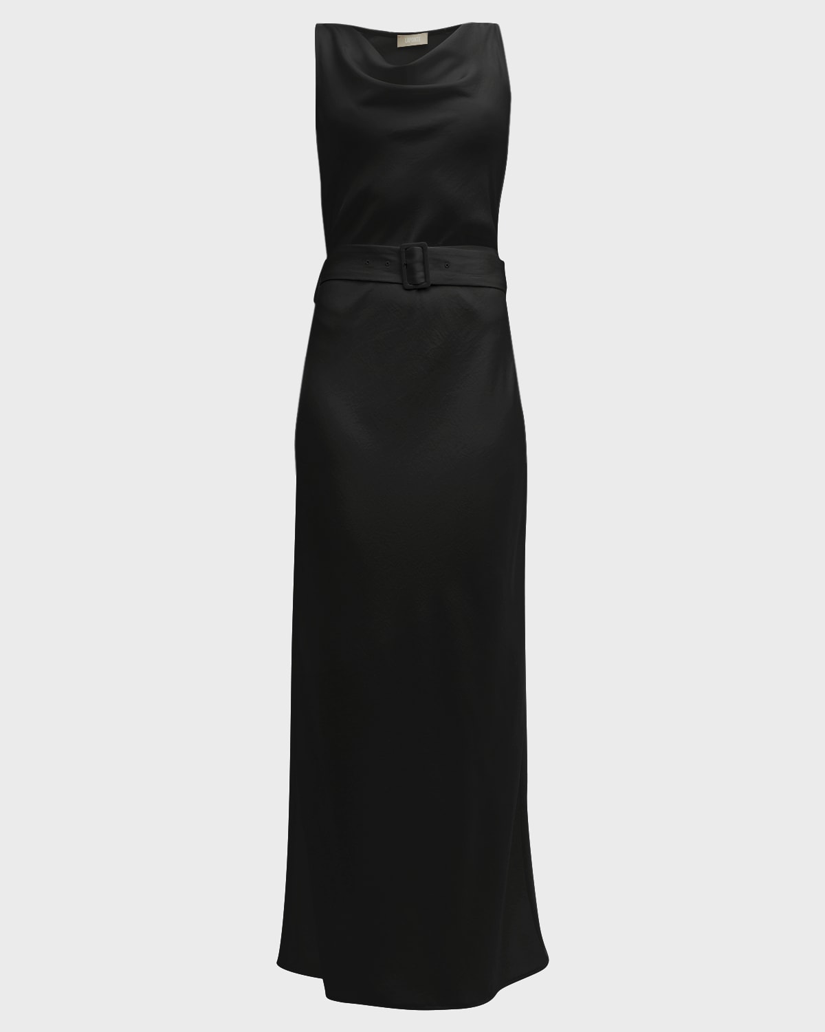 LAPOINTE Cowl-Neck Textured Satin Bias Belted Maxi Dress