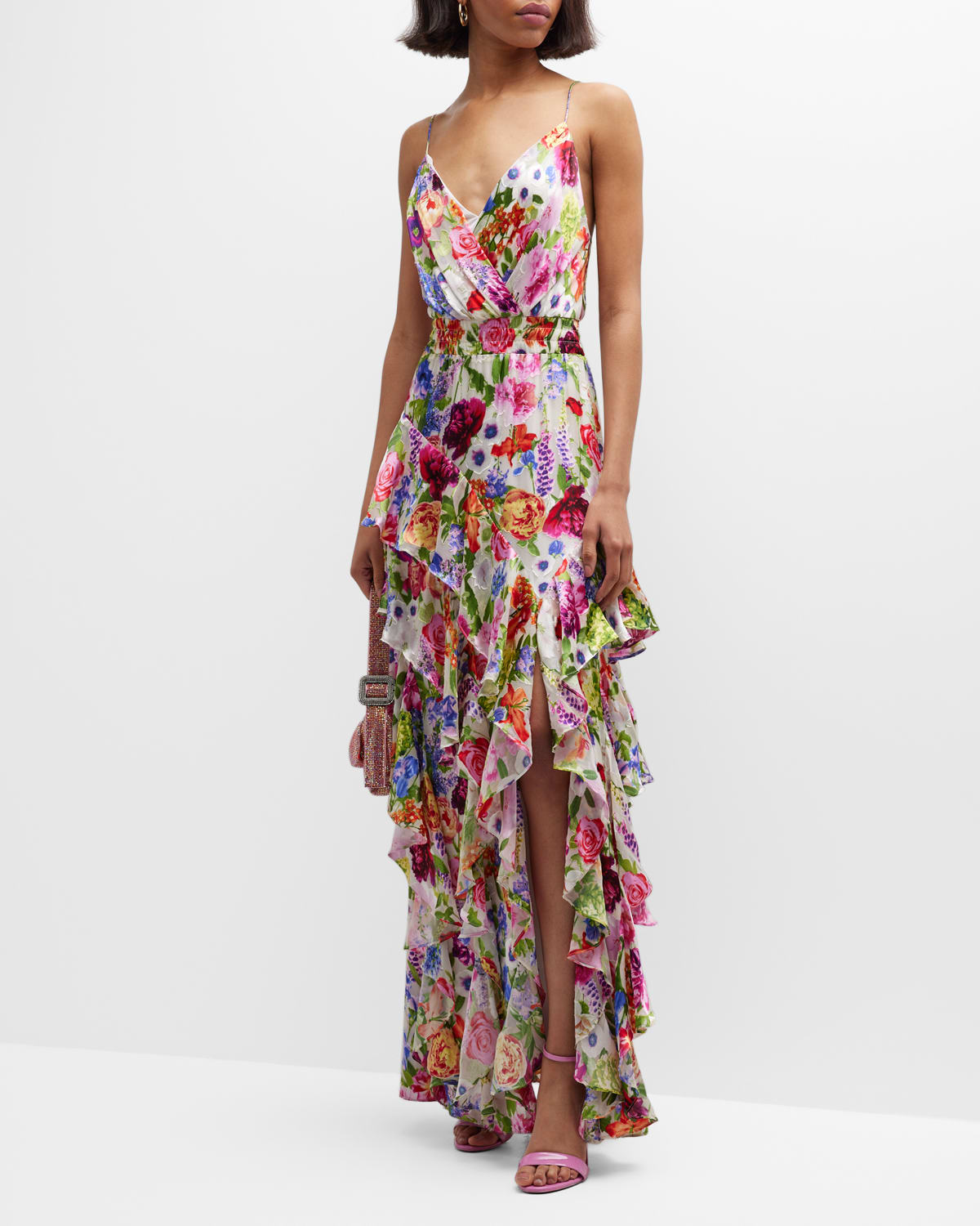 Coral Mirage Floral Spaghetti Strap Maxi Dress - Red & Multicolor main image 1