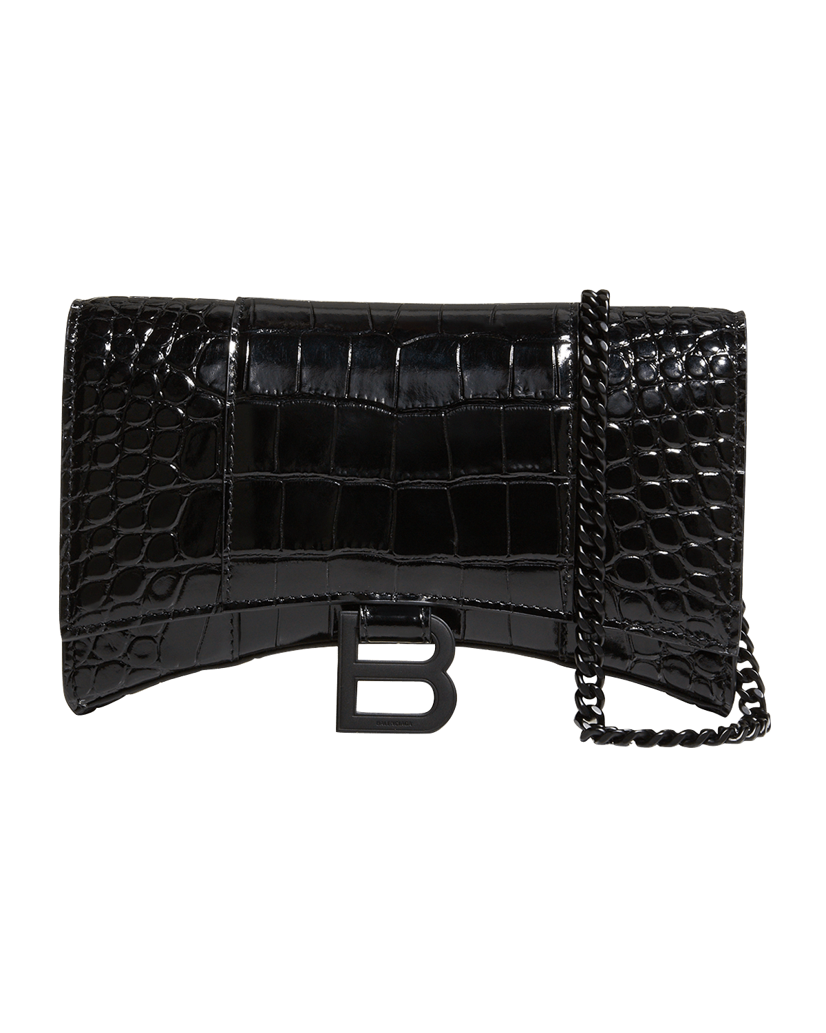 Balenciaga Hourglass Croc-Embossed Wallet on Chain