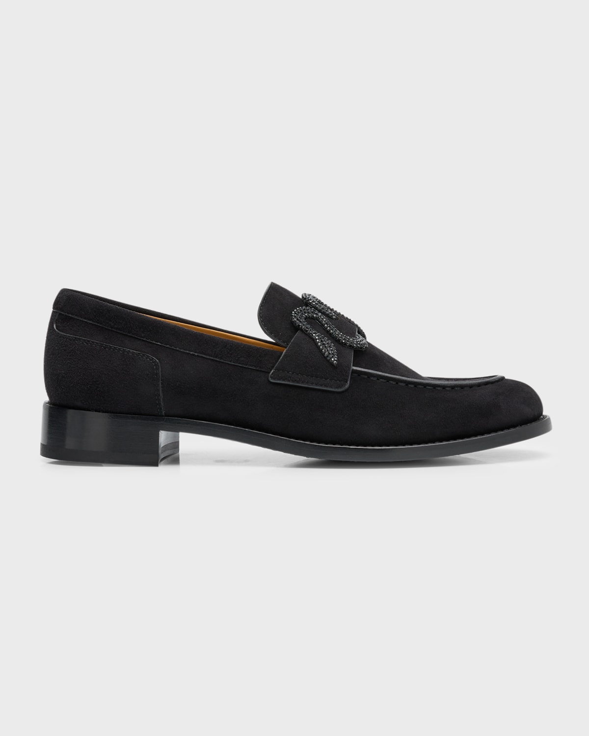 Rene Caovilla Suede Crystal Snake-Strap Loafers