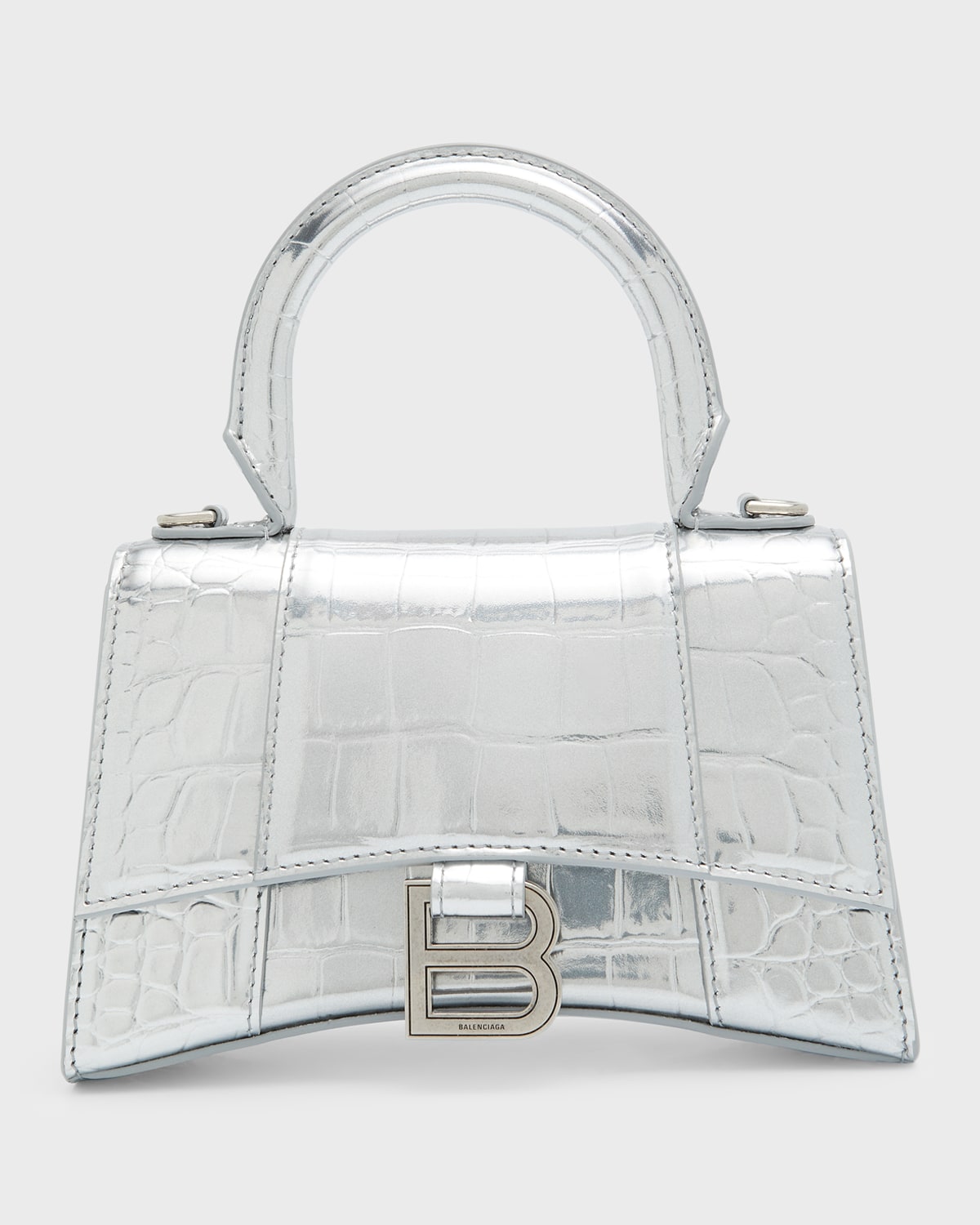 Balenciaga Hourglass XS Metallic Croc-Embossed Bag with Rhinestones