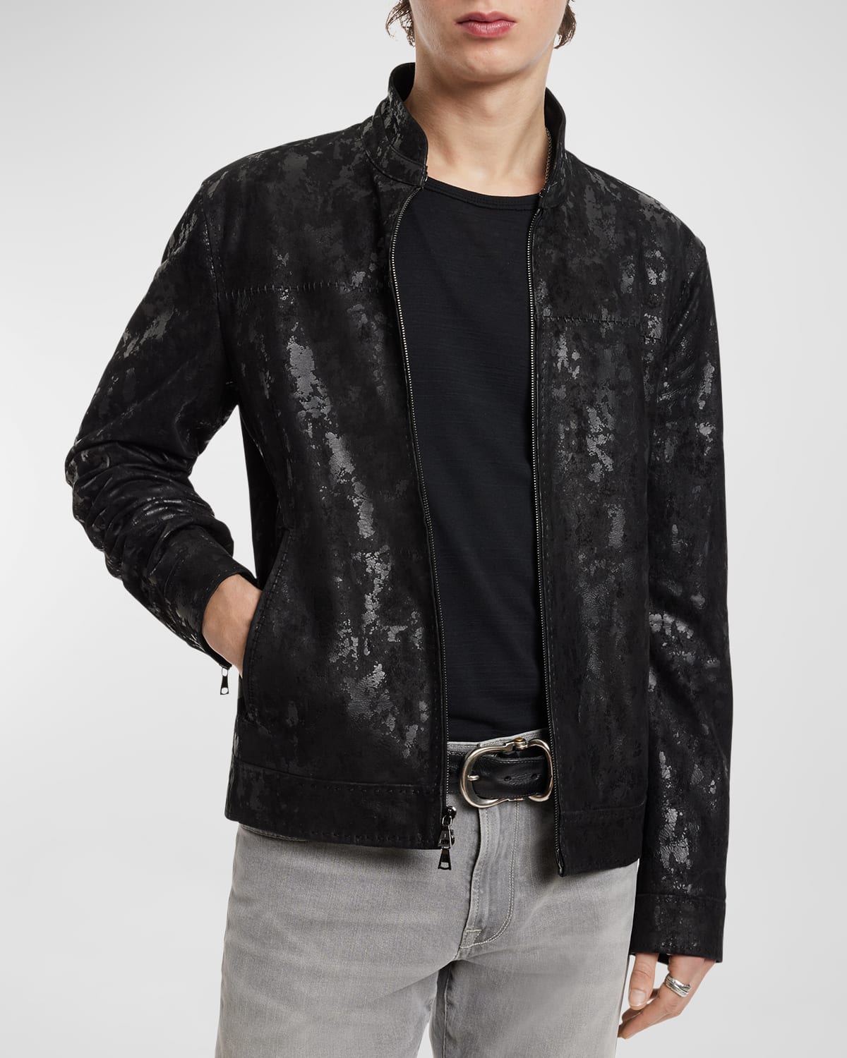 Stand Collar Leather Jacket | Neiman Marcus