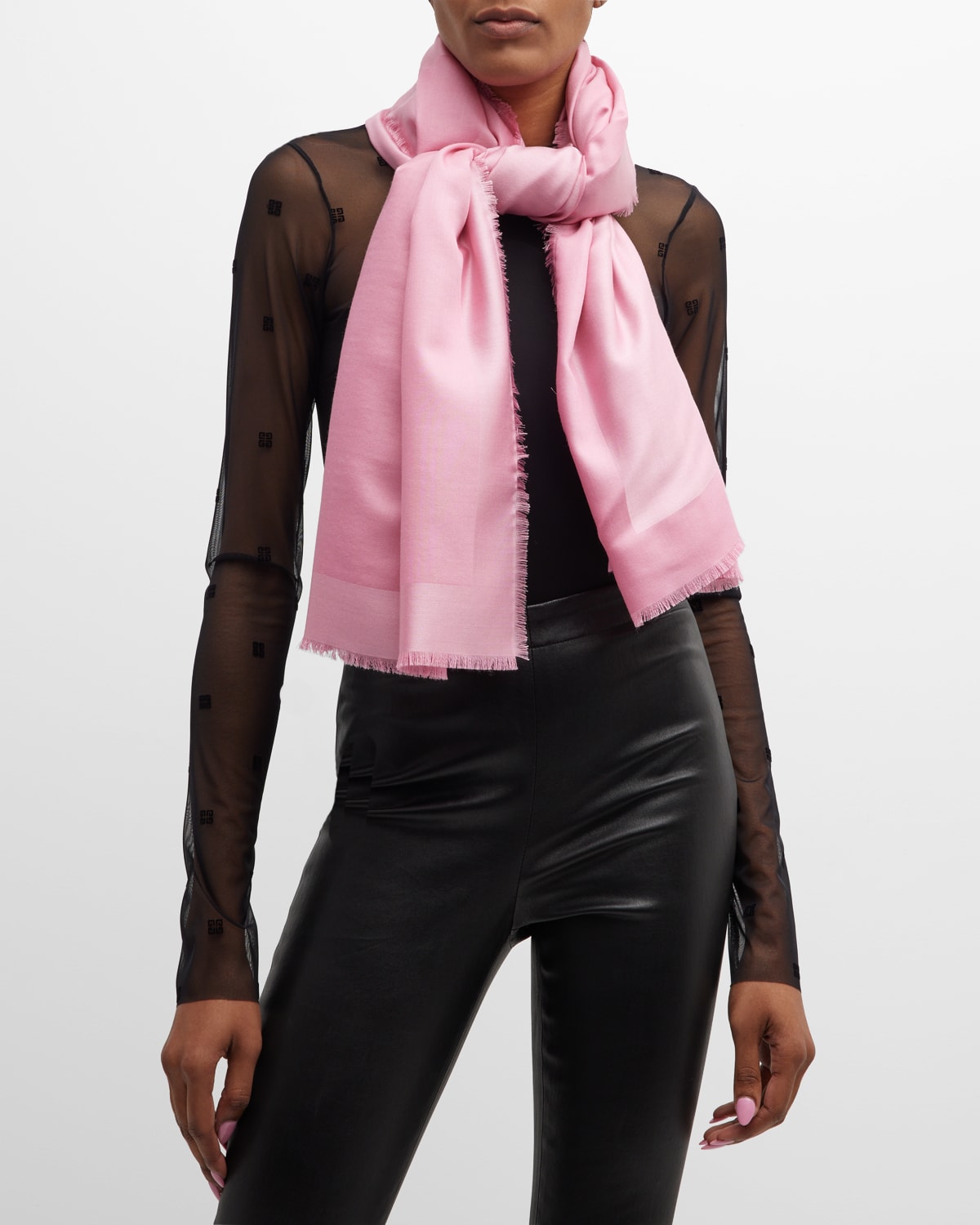 Givenchy Pink Jacquard Logo Silk-Wool Shawl