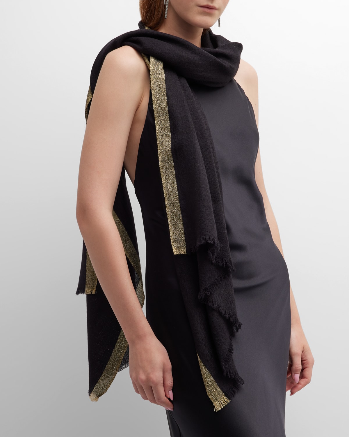 Bindya Accessories Metallic Stripe Evening Scarf With Eyelash Fringe