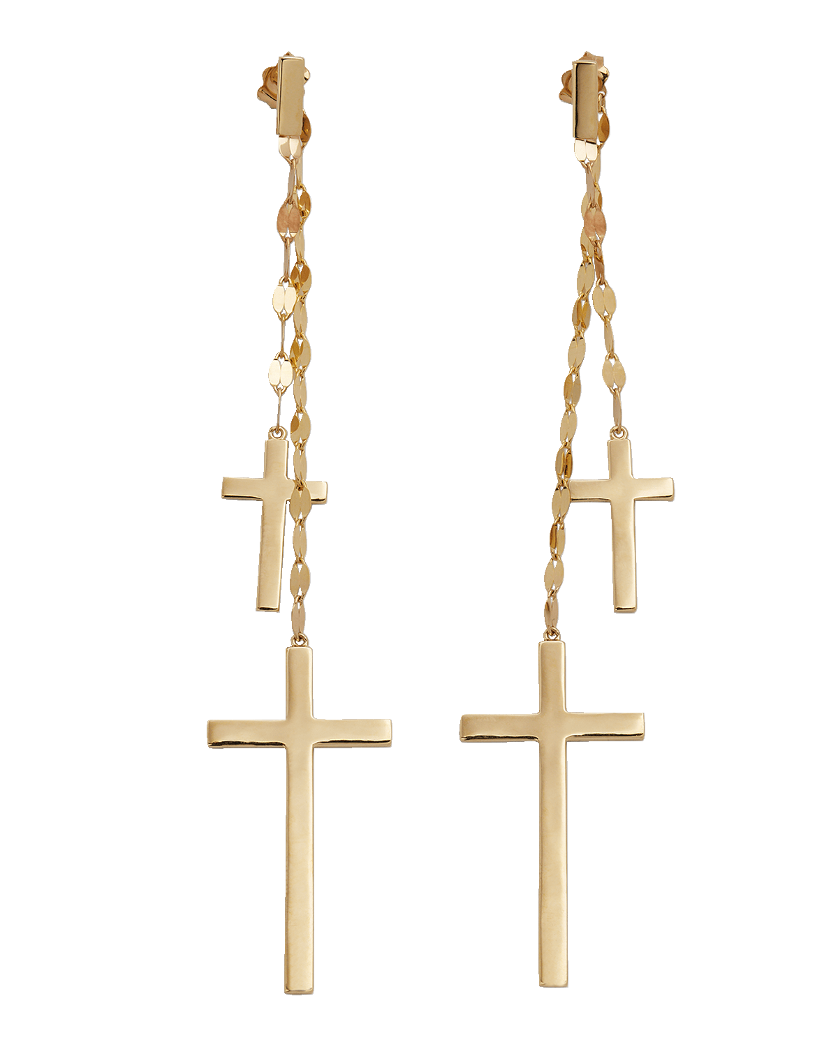 LANA 14K Yellow Gold Double Cross Mega Gloss Blake Front-Back Linear Earrings