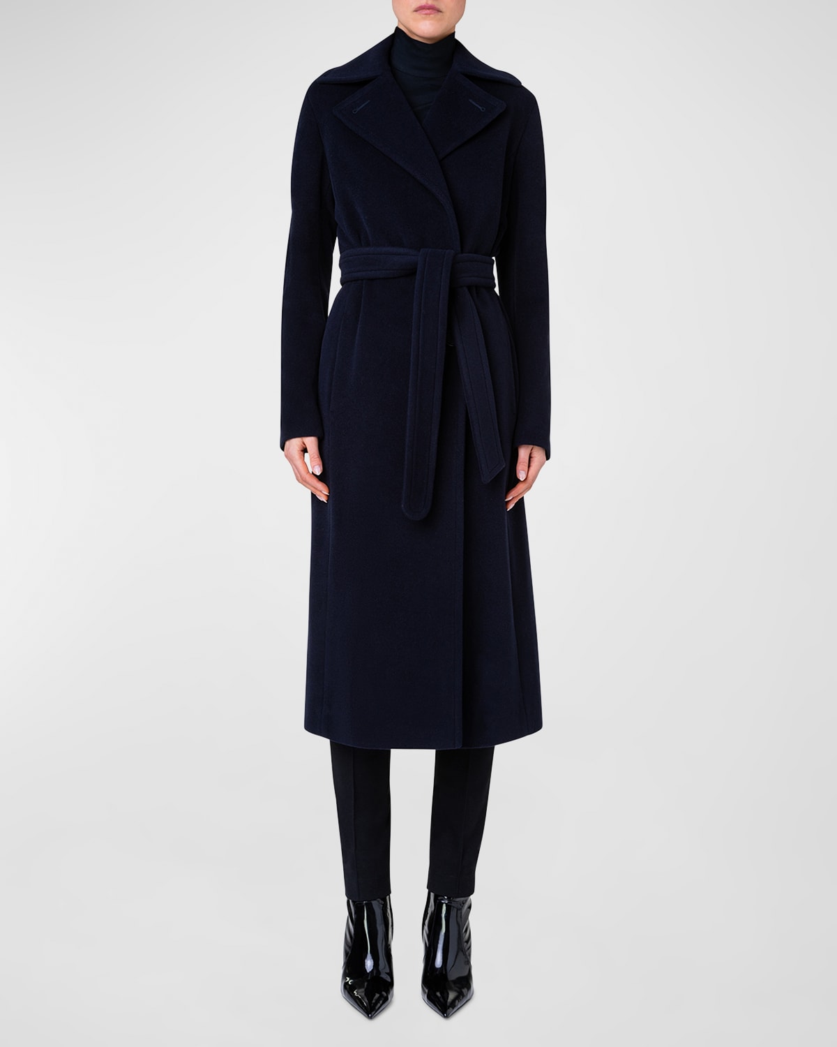 Akris punto Belted Wool-Cashmere Long Coat