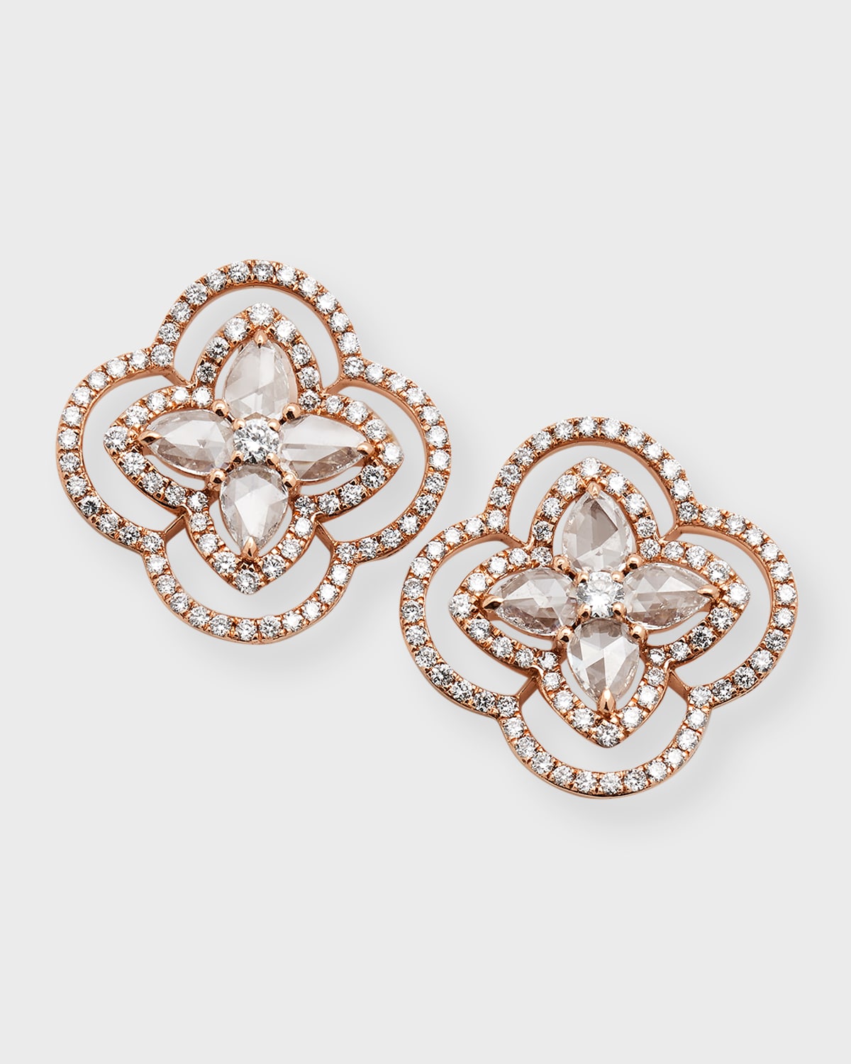 64 Facets 18k Rose Gold Blossom Diamond Stud Earrings, 1.21tcw