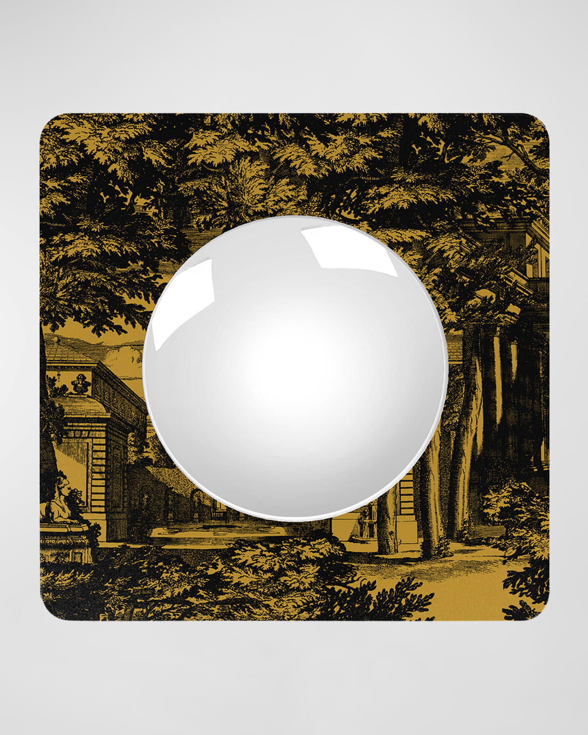 Fornasetti Square Frame With Convex Mirror - Giardino Settecentesco Black Yellow