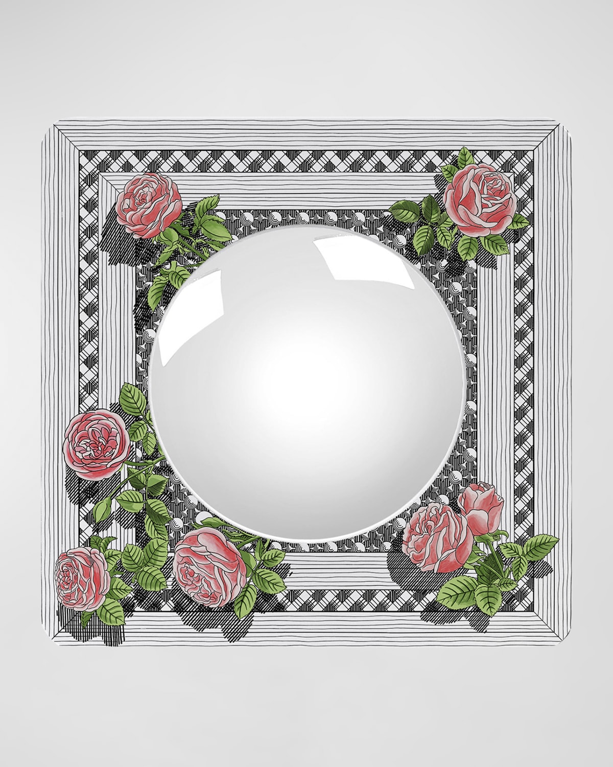 Fornasetti Square Frame With Convex Mirror - Musciarabia With Rose Color