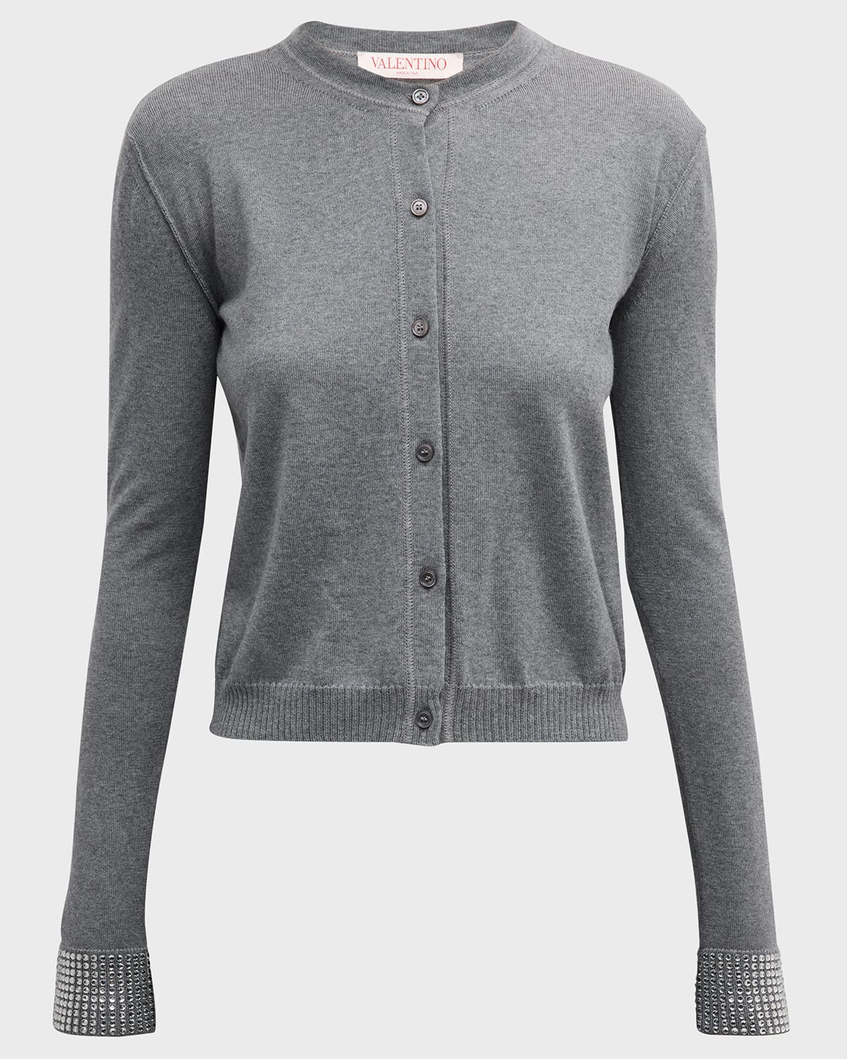 Valentino Garavani Strass Embellished Wool Crewneck Cardigan