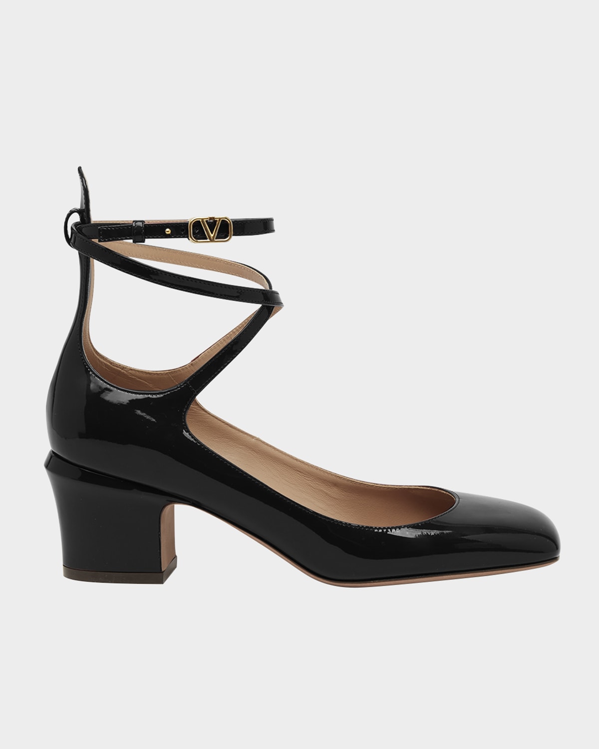 Valentino Garavani Patent Crisscross Ankle-Strap Ballerina Pumps