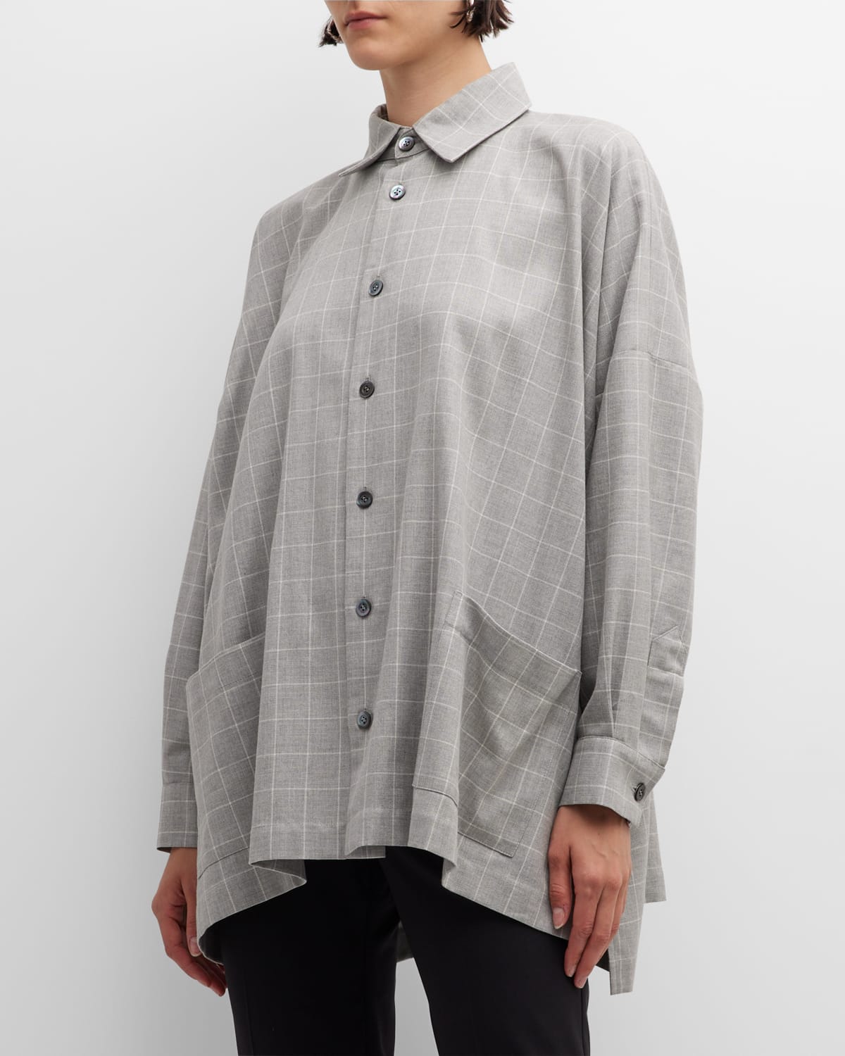 Eskandar Wide Longer-Back Shirt Jacket with Collar (Long)