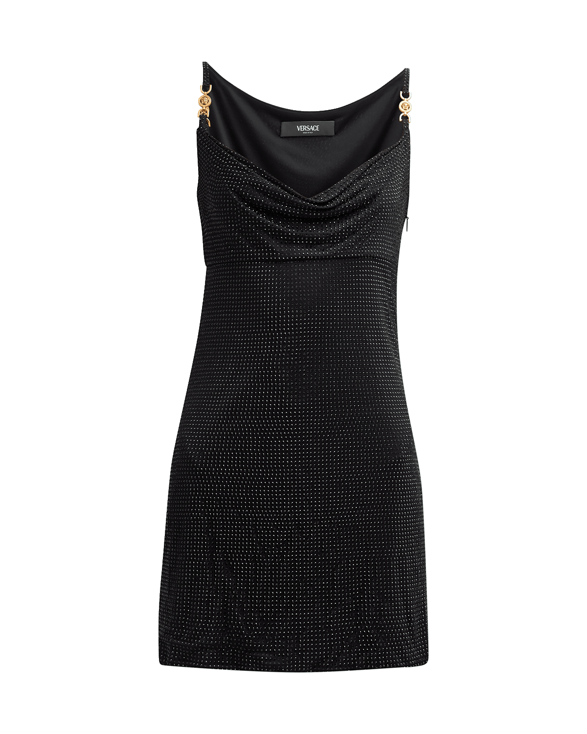 Versace Cowl-Neck Strass Embellished Jersey Mini Slip Dress