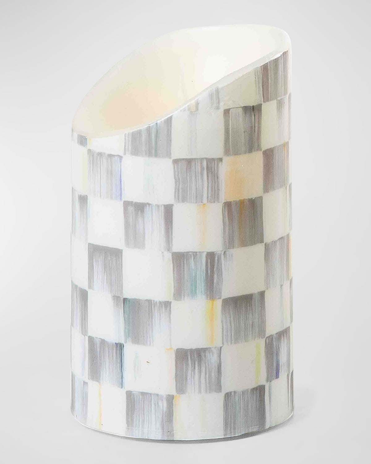 MacKenzie-Childs Sterling Check Flickering Pillar Candle, 5"