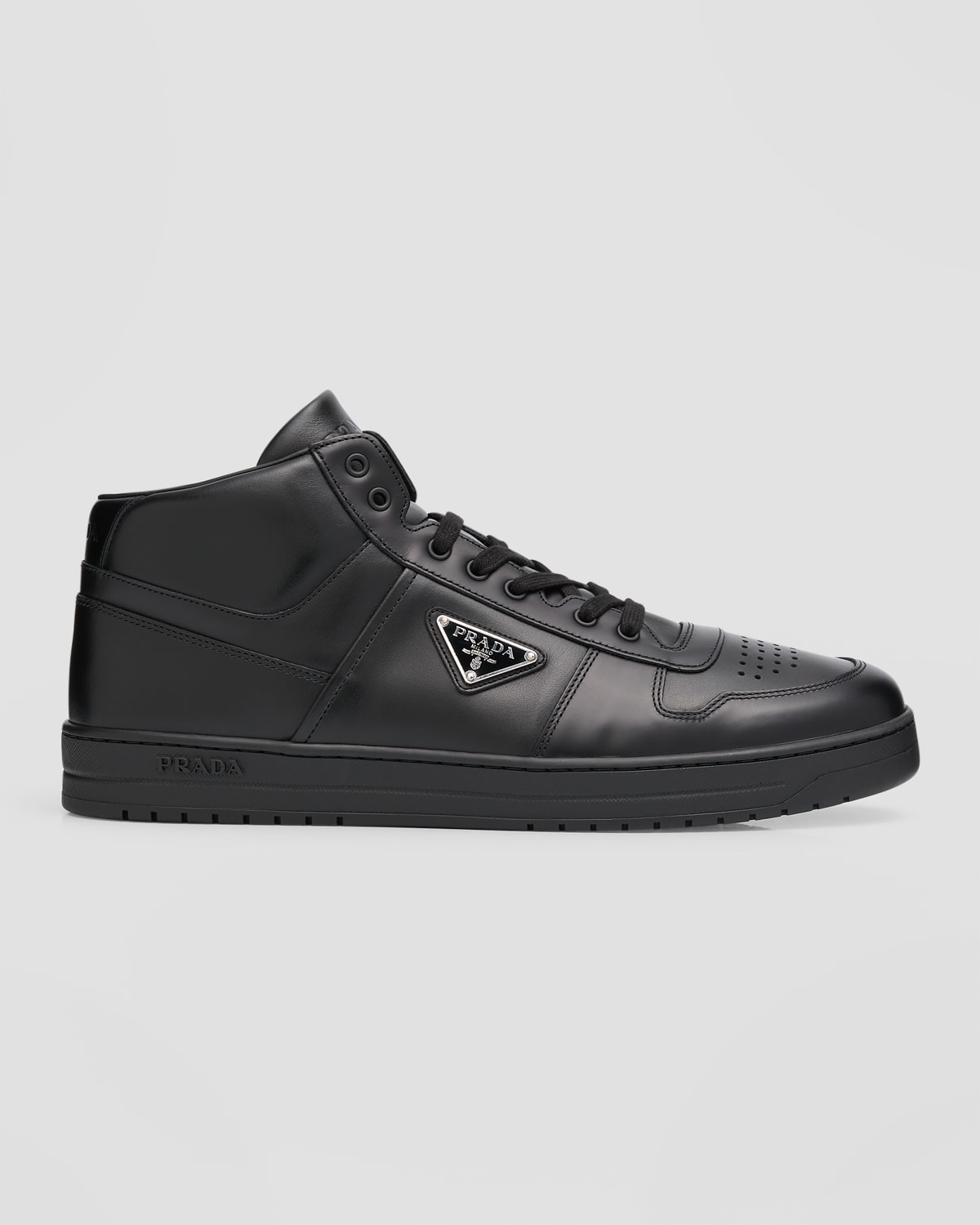 Streetwear Edge: Prada Black Leather Lace Up High Top Sneakers