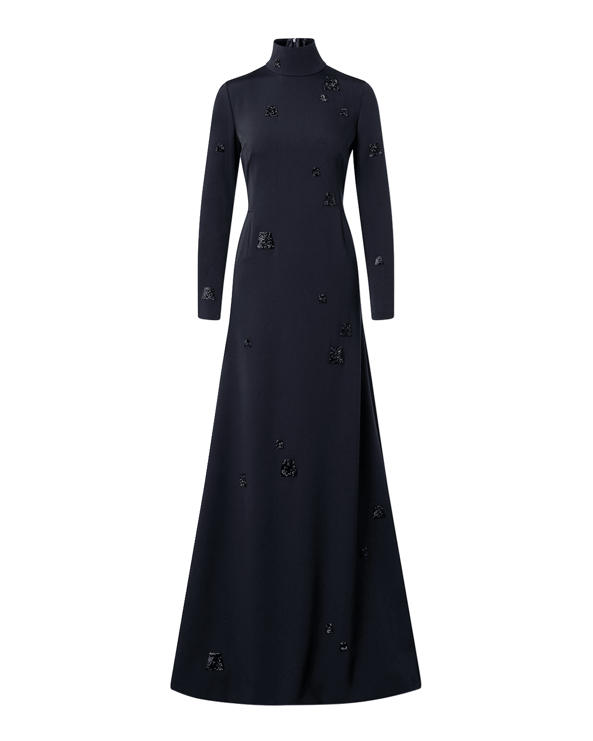 Akris Embellished Long-Sleeve Godet-Back Gown