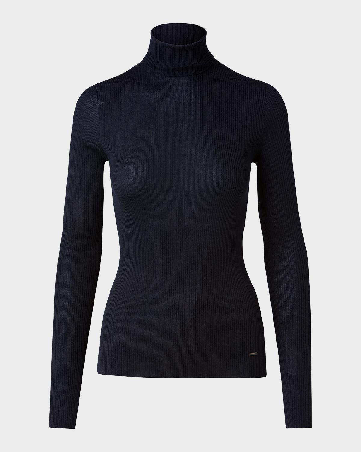 Akris Cashmere-Silk Fine Ribbed Knit Pullover