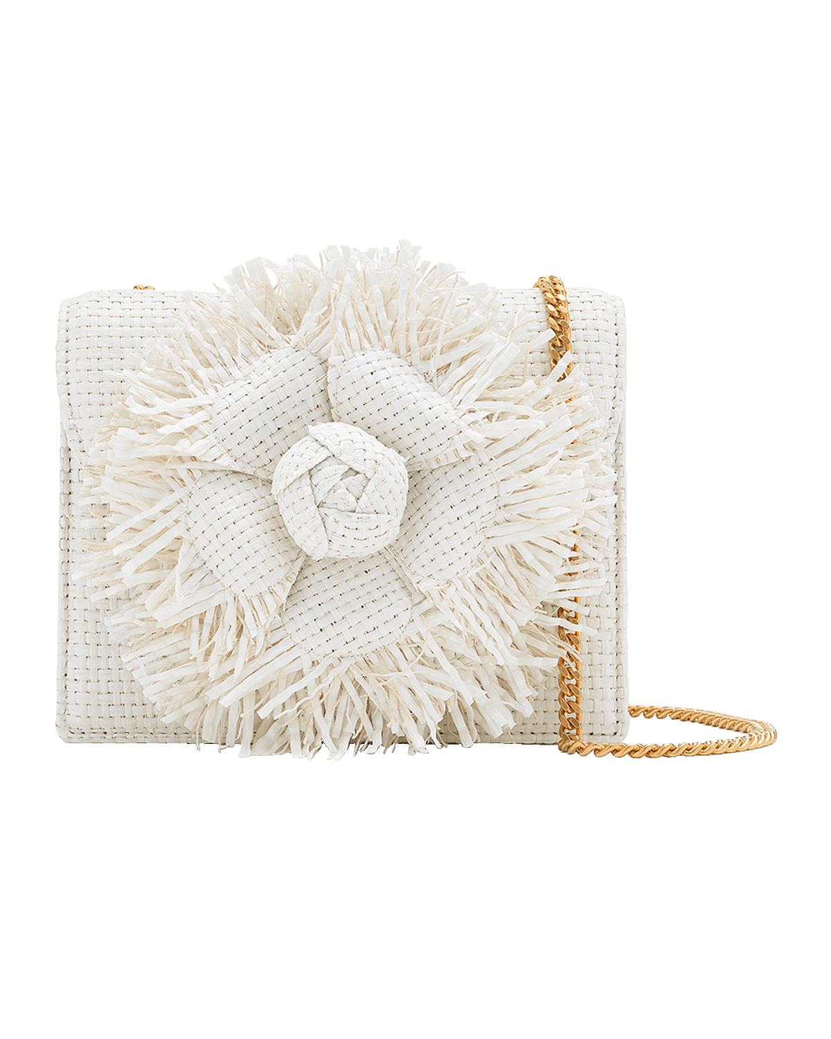 Oscar de la Renta Mini Fringe Flower Raffia Shoulder Bag