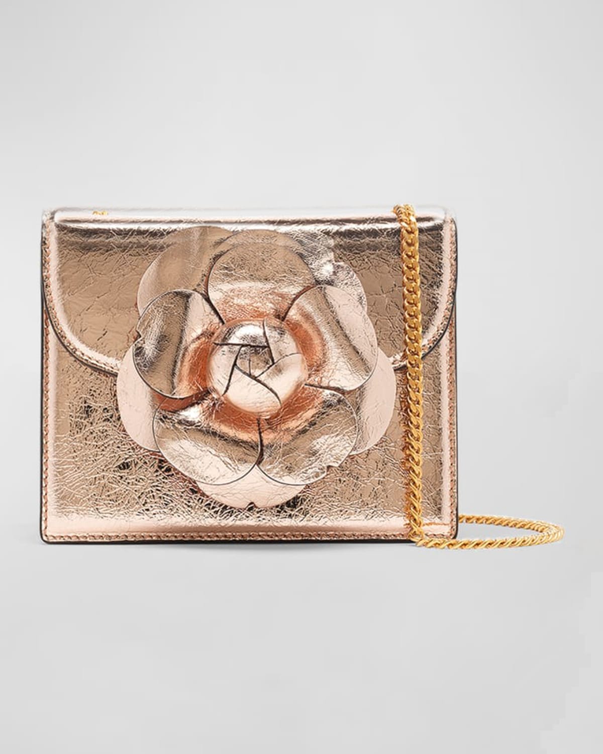 Oscar de la Renta Mini Crinkle Metallic Leather Shoulder Bag