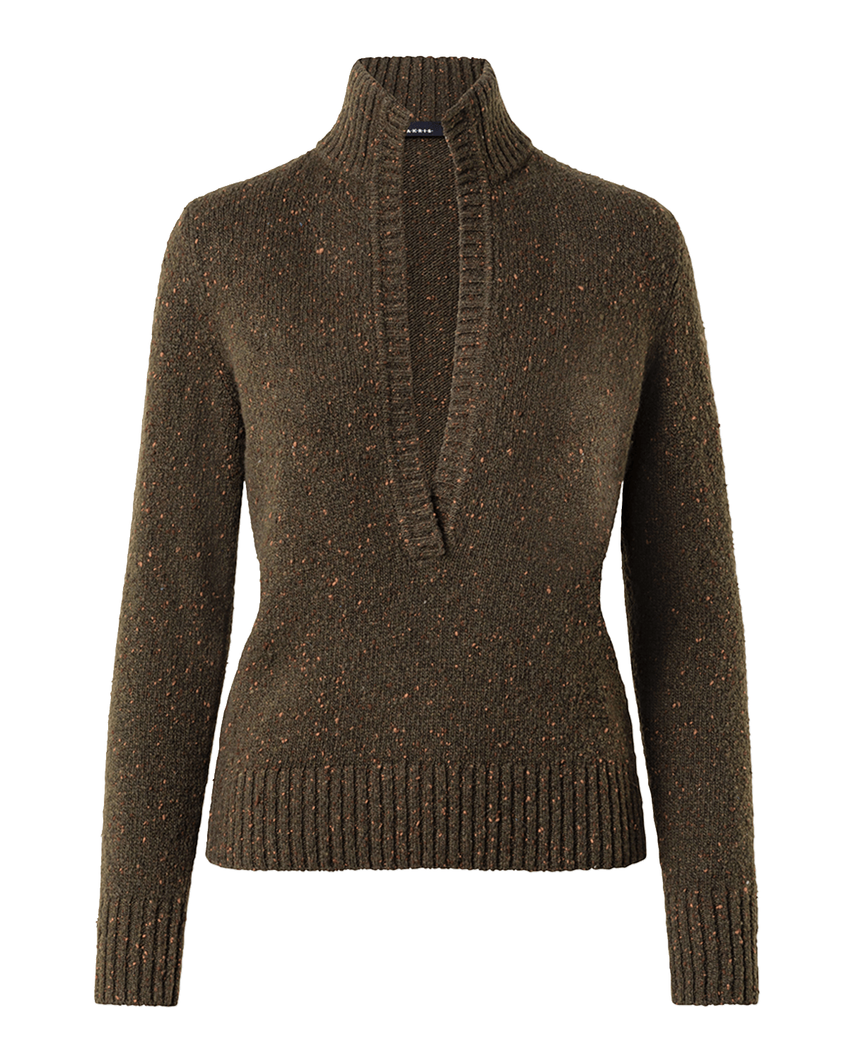 Akris Split-V Collared Cashmere Tweed Sweater